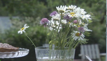 with flowers from the garden